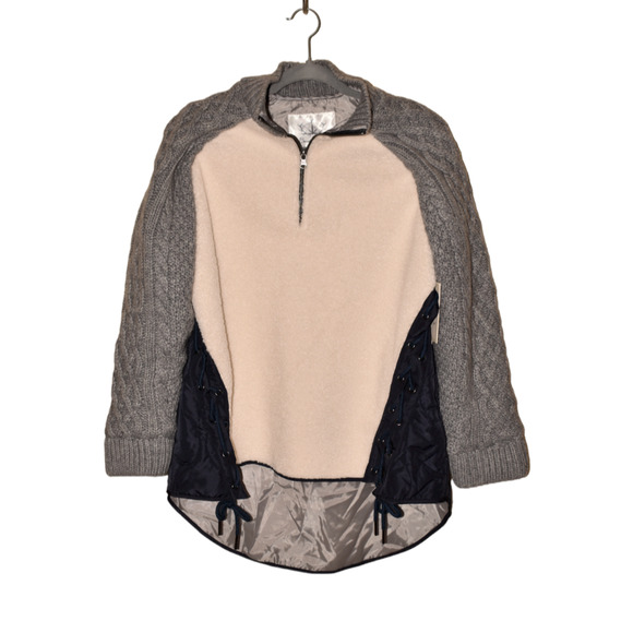 BOUNDLESS NORTH NEW $179 Eden Lace Up Half Zip Pullover in Navy/Cream/Gray Small - Picture 3 of 5